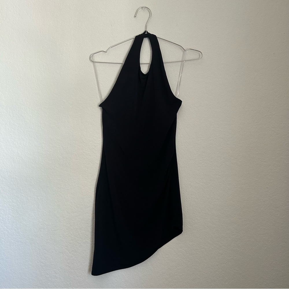 Y2K Black Asymmetrical Mini Halter Dress